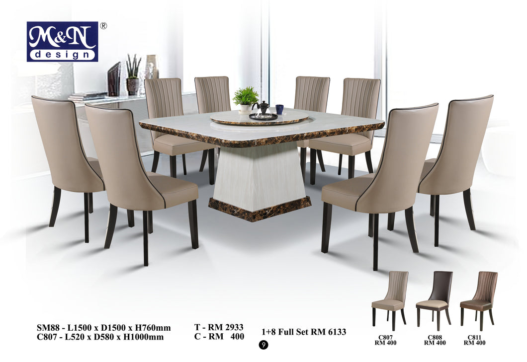 Square Marble Dining Table Set- SM88 (1+8 Full Set) – M&N Furnitures